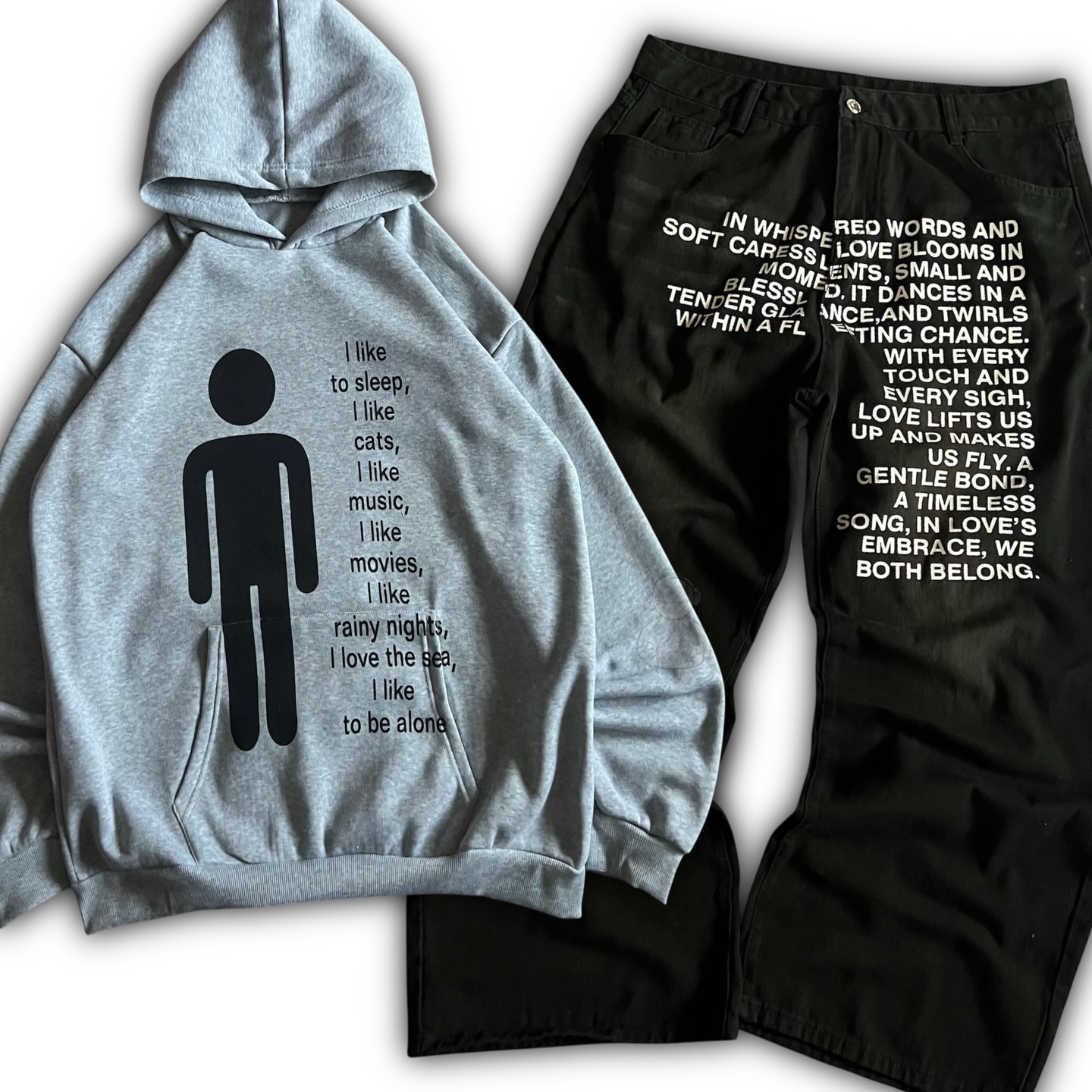 Embroidery Free Pattern - Amerikanisches Muster Buchstaben-Jeans Y2K Herren Hoodie-Sets