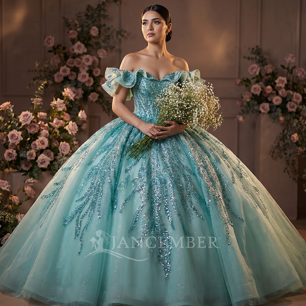 Embroidery Organza - Neue Hellgrüne Quinceanera-Kleider Ballkleid 2026 Vestidos