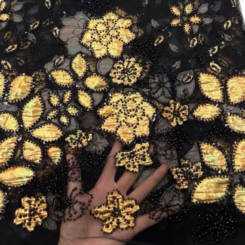 Embroidery Ai - Luxuriöser französischer Spitzenstoff mit Applikation, Stickerei,