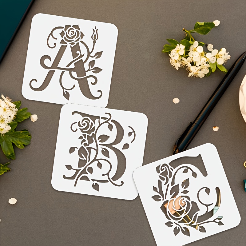 Embroidery Alphabet Designs - 36-teiliges Set PET-Kunststoff Alphabetbuchstaben mit Blumen-Laserschnitt-Design
