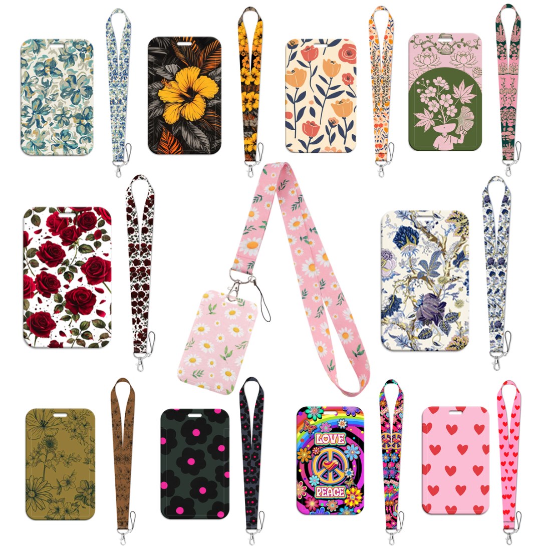 Embroidery Love - Blumen Liebesherzen Schlüsselband für Schlüssel Ausweis