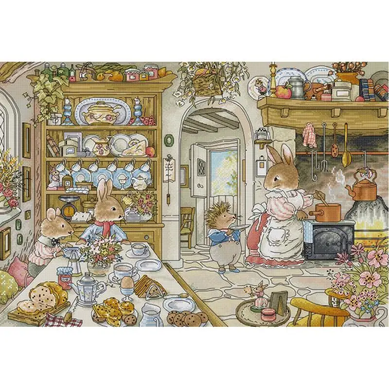 Embroidery Kurta Men - Kaninchen Küche Cartoon Tier Muster Kreuz