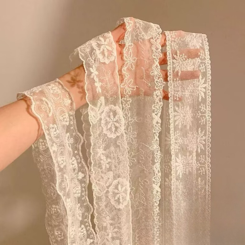 Embroidery Premium - Neuer Schwarz-Weißer Langer Spitzen-Blumenstickerei-Schal Multifunktionales Haarband