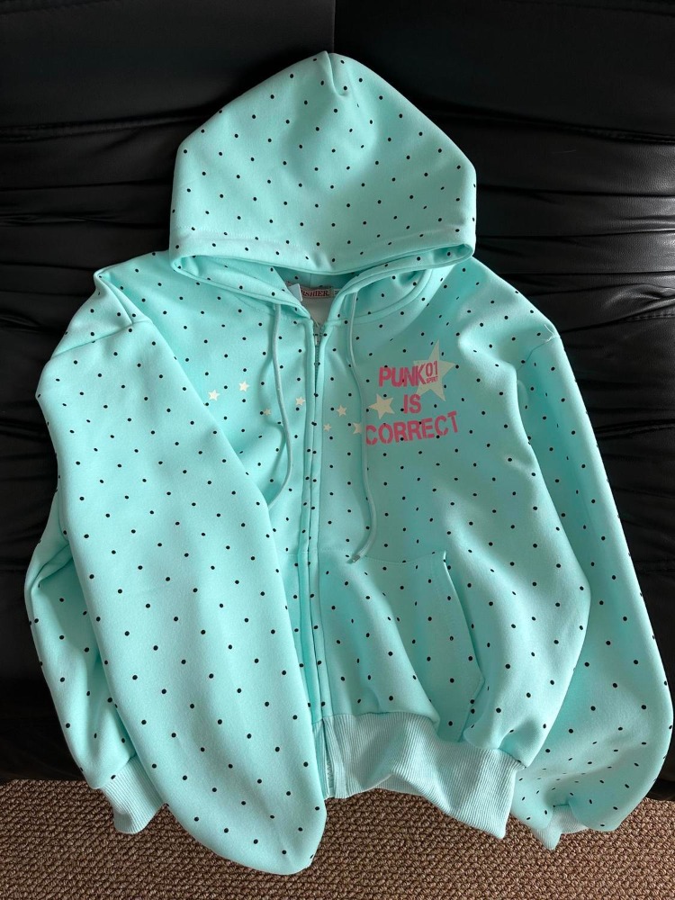 Embroidery Zip Up Hoodie - Y2K Neue Frühjahrsmode Amerikanischer Stil Polka