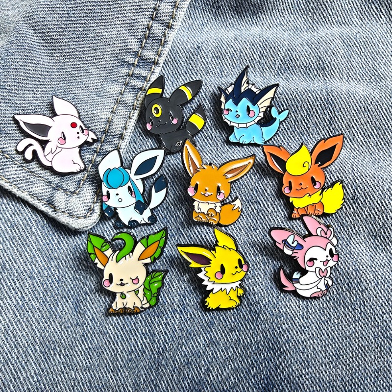 Embroidery Wallpaper - Heiß begehrtes 9-teiliges Anime-Elfen-Broschen-Set: Eevee Emaille-Pins,
