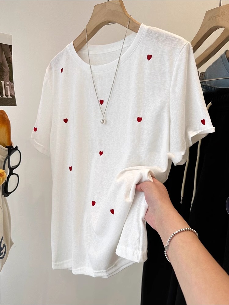 Embroidery Love - Übergröße 240 Pfund Love-Stickerei Kurzarm Damen
