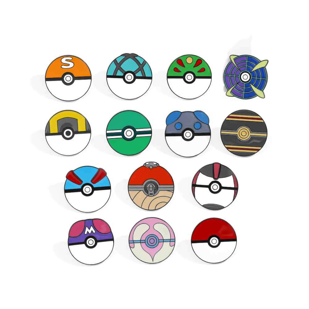 Embroidery Wallpaper - 14-teiliges Cartoon-Broschen-Set: Minimalistische Poké-Bälle, Emaille-Pins für