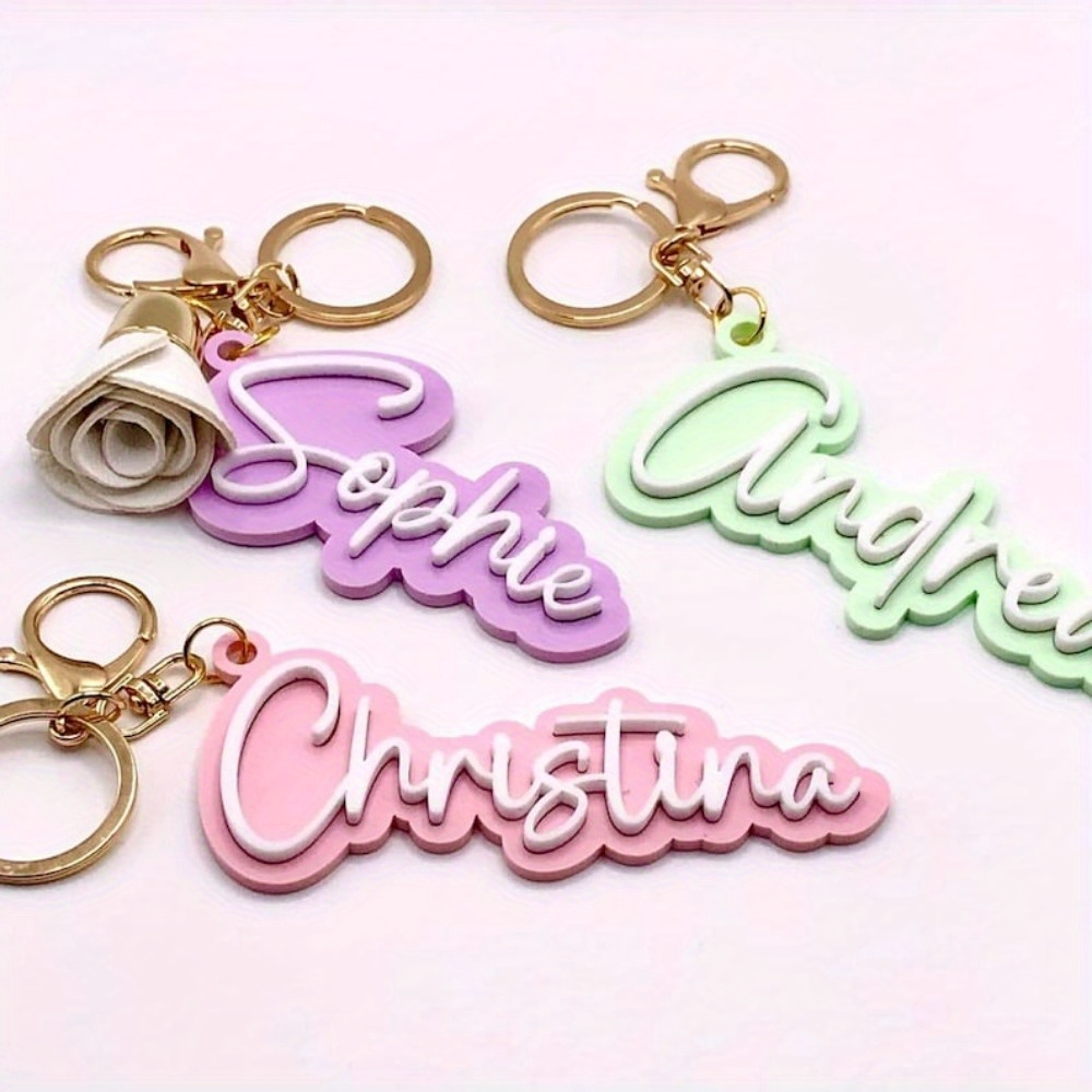 Embroidery Charm - Personalisierter Schlüsselanhänger mit Namen, Doppelschichtiger Acryl-Namensanhänger,