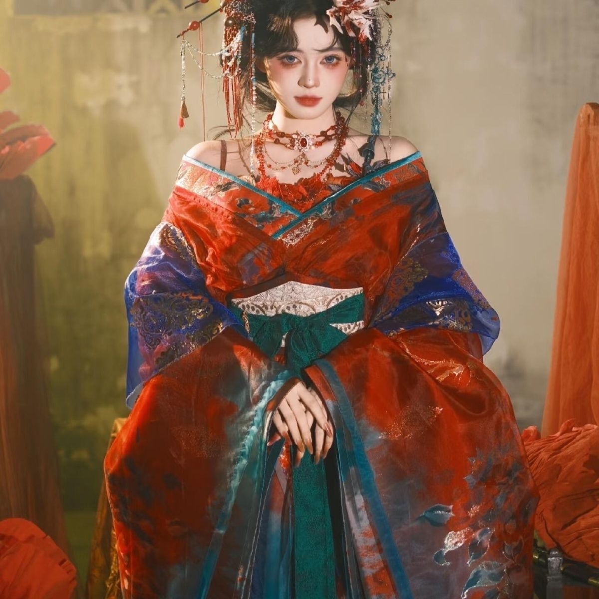 Embroidery Set - Schwarz-blaues besticktes Hanfu für Damen –