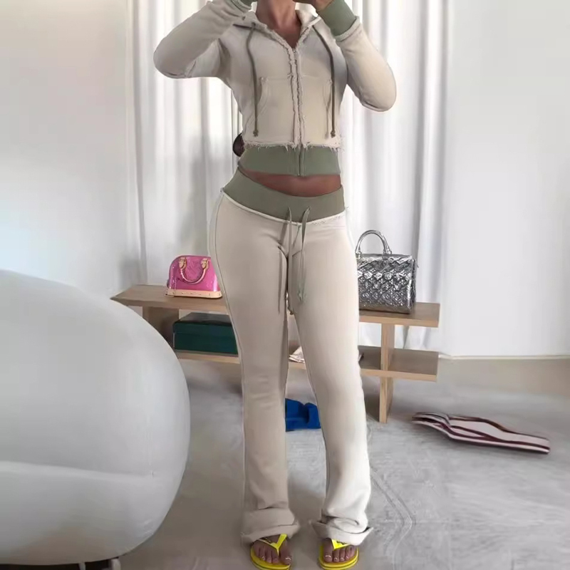 Embroidery Zip Up Hoodie - 2-teiliges Lounge-Set für Damen, elegant, Trainingsanzug,