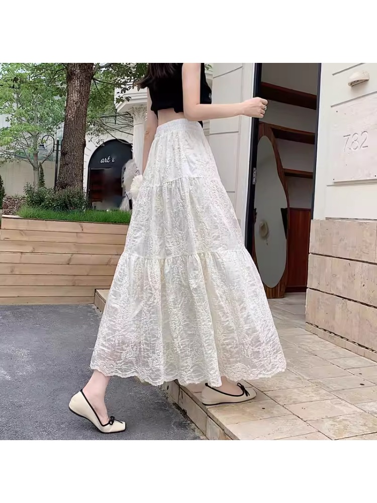 Embroidery Effect - Übergröße Damen High-Waist A-Linien-Rock mit Spitzenstickerei