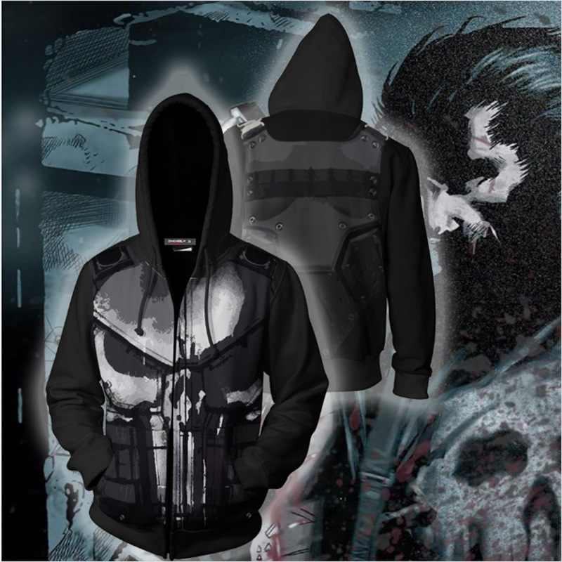 Embroidery Zip Up Hoodie - 3D-gedruckter Punisher Kapuzenpullover mit Reißverschluss, AliExpress-Großhandelsquelle,