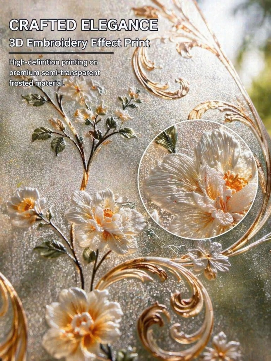 Embroidery Free Pattern - Stickereimuster Mattierte Sichtschutz-Fensterfolie Lichtdurchlässig Lichtblockierend Statisch