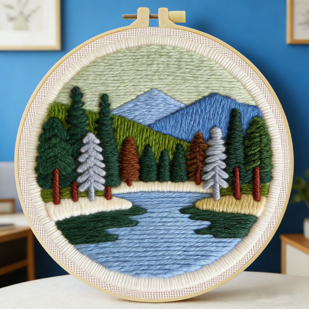Embroidery Paper - 20x20cm/7,87 Zoll Landschafts-Stanznadel-Stickset, Stickerei-Kit, Gestrickte Stickerei,