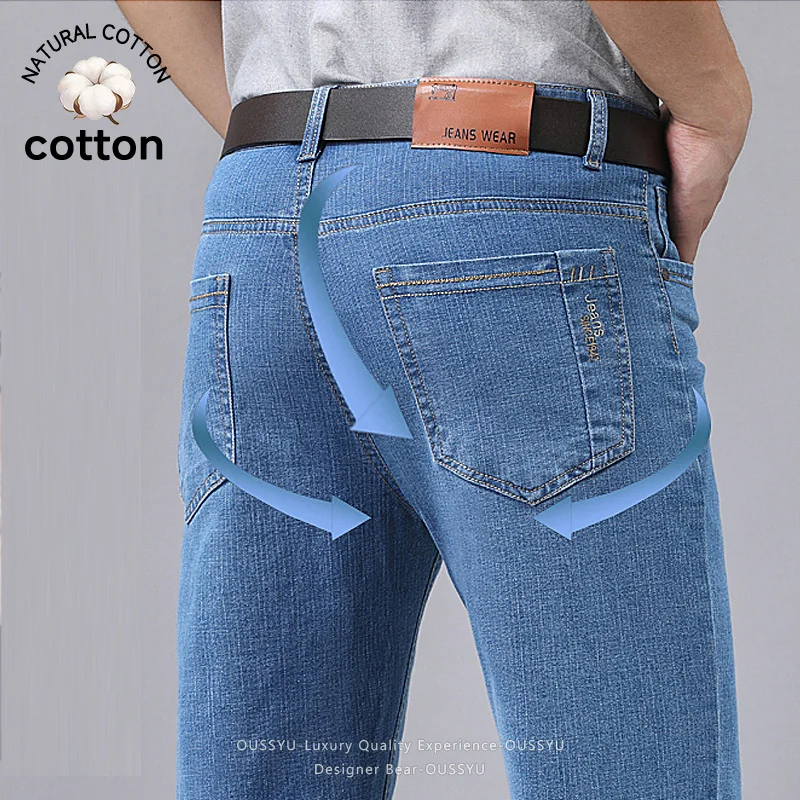 Embroidery Effect - Sommerliche, dünne Herren-Jeans, gerade geschnitten, Business-Stil,