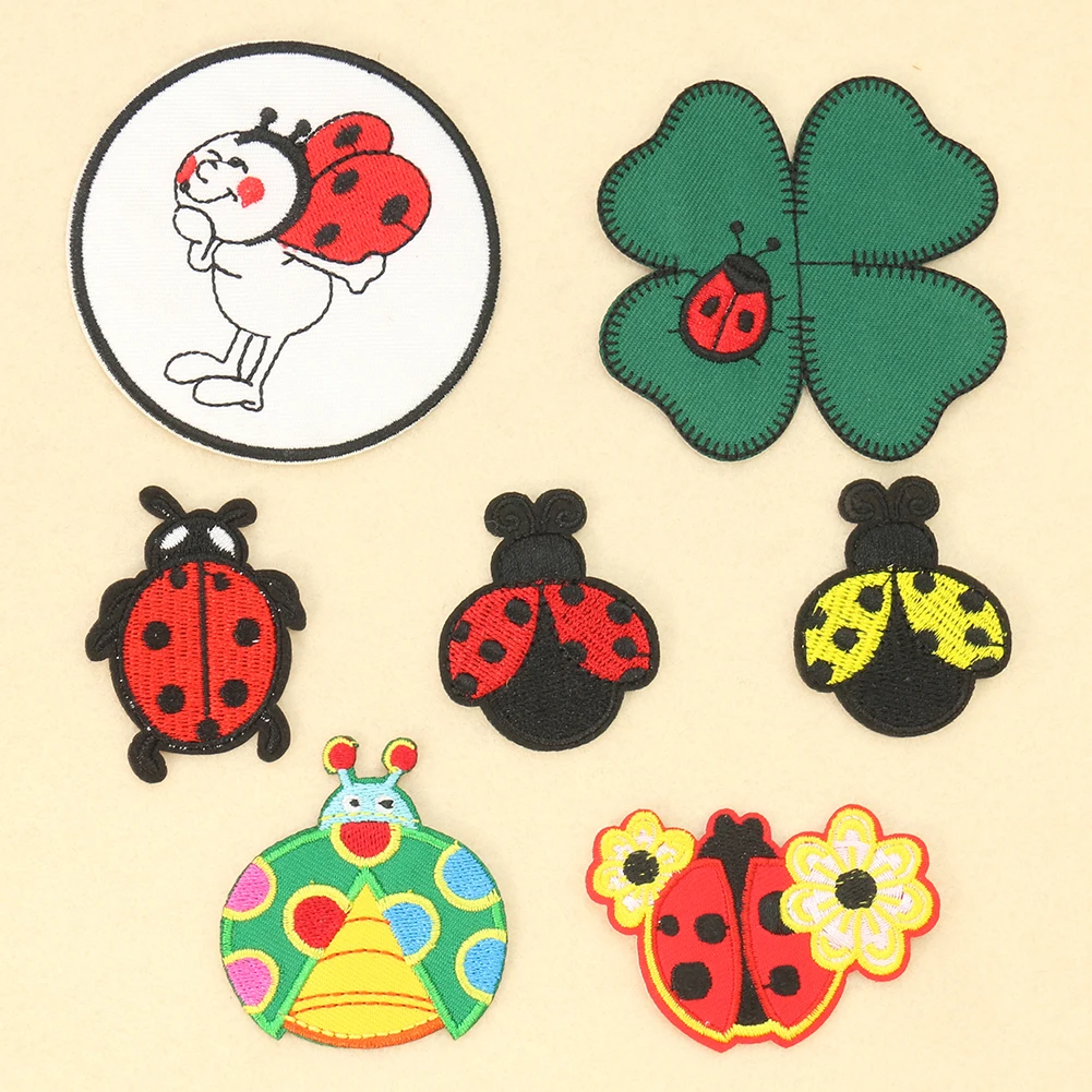Embroidery Lady Bug - 2pc Cartoon Marienkäfer vier blättrige Kleeblatt