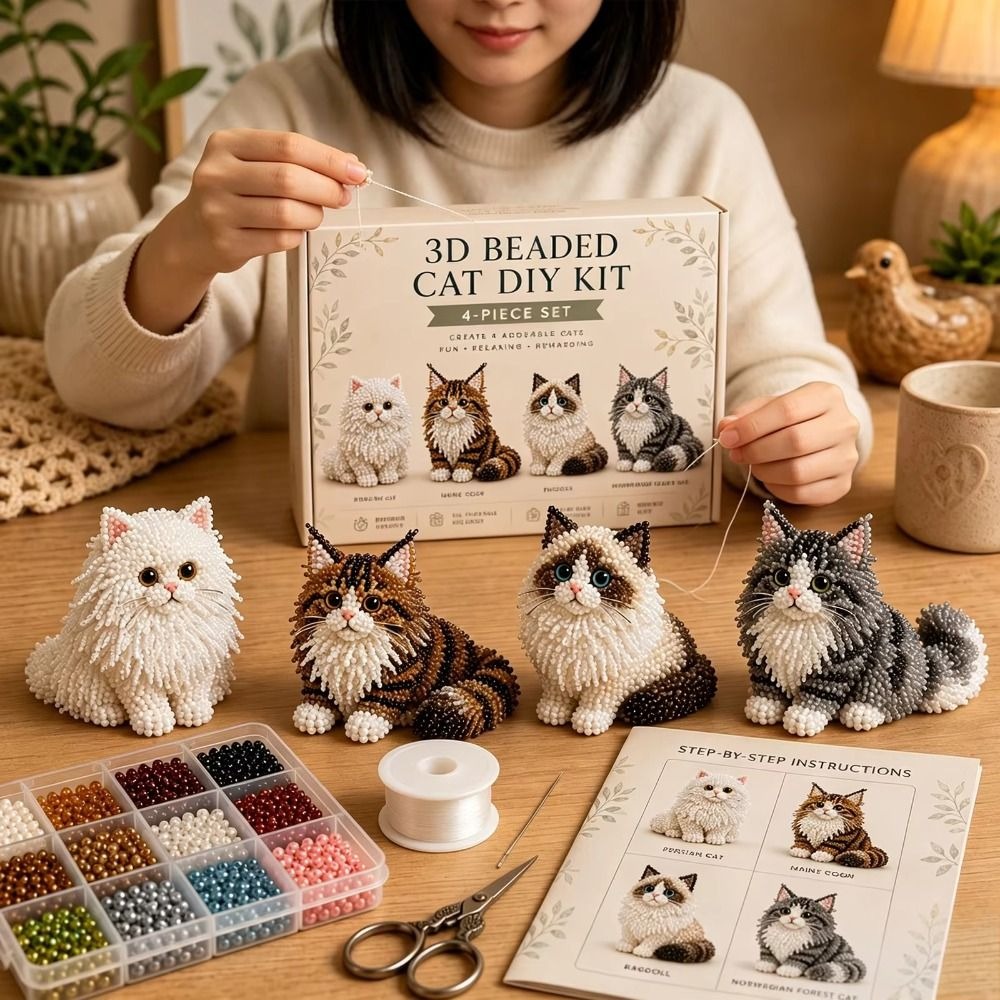 Embroidery Keychain - Handgemachtes DIY Tier-Perlen-Stickerei-Set Buntes Mini-Perlenkunst-Set Winzige
