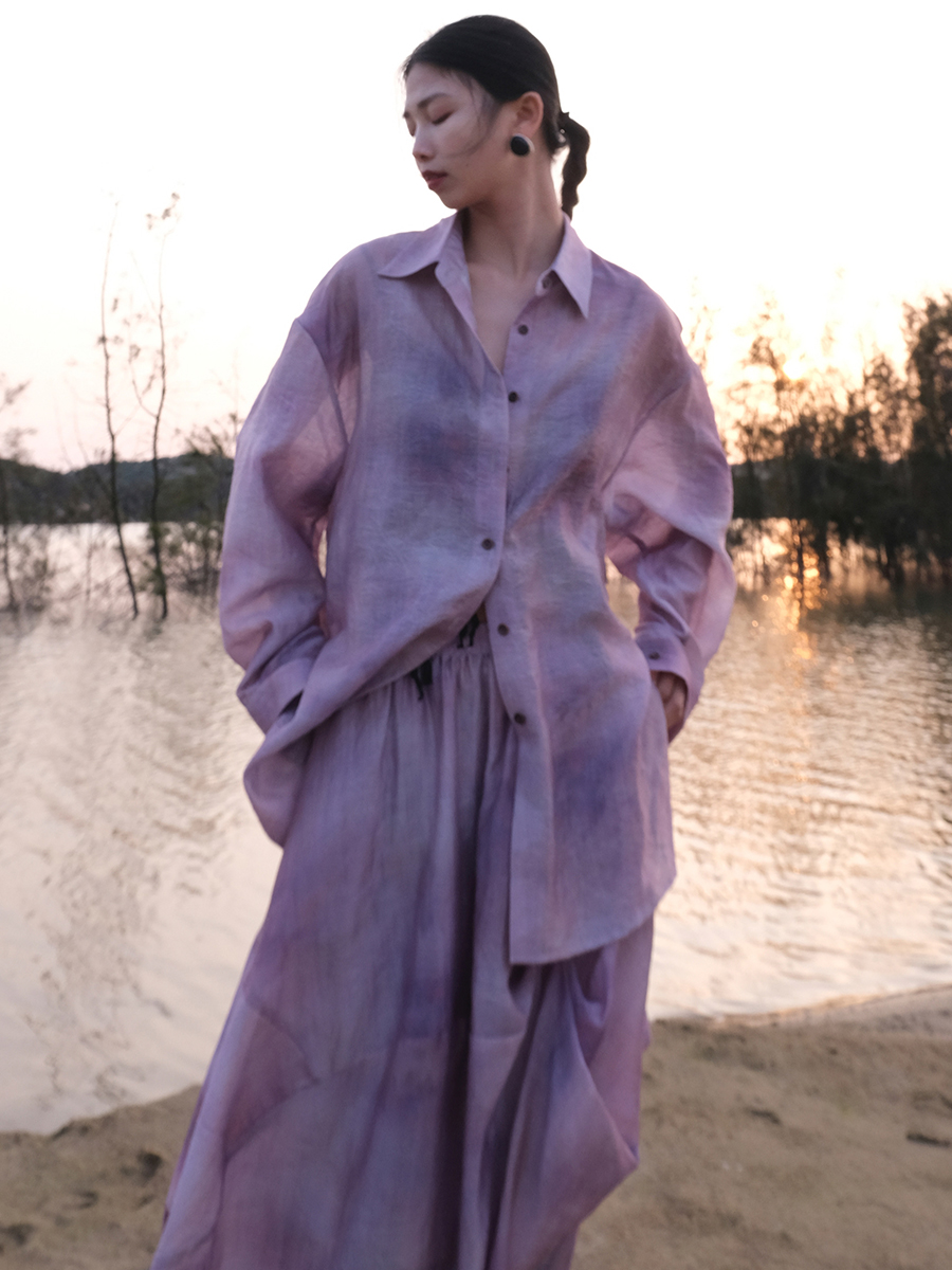 Embroidery Premium - Neues Frühling-Sommer Lockeres Langarm-Sonnenschutz-Shirt Abend-Lila Stickerei