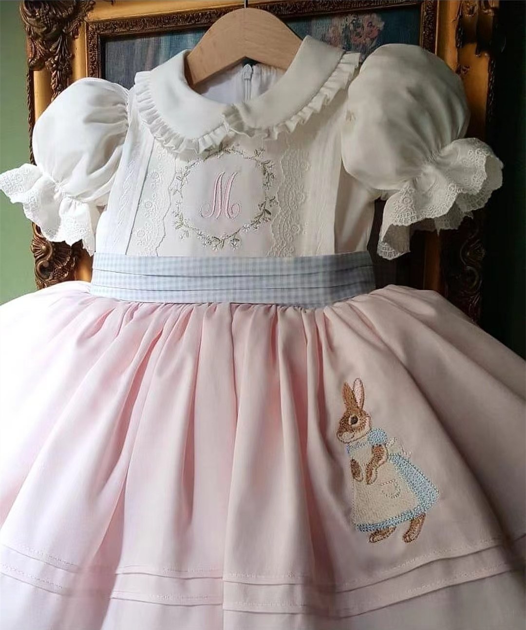 Embroidery Rabbit - Baby Mädchen Sommer Rosa Kaninchen Stickerei