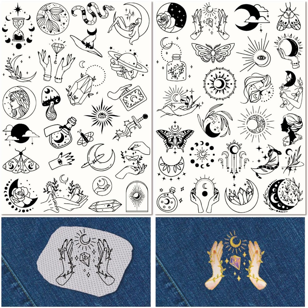 Embroidery Free Pattern - 51 Stück Boho Mond Sonne wasserlösliche