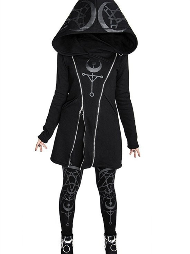 Gothic Punk Print Langarm Top  – Embroidery Zip Up Hoodie Bewertung und Preis