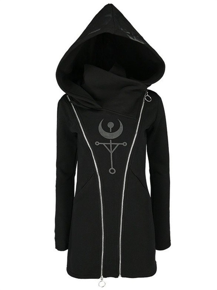 Gothic Punk Print Langarm Top  – Embroidery Zip Up Hoodie Bewertung und Preis