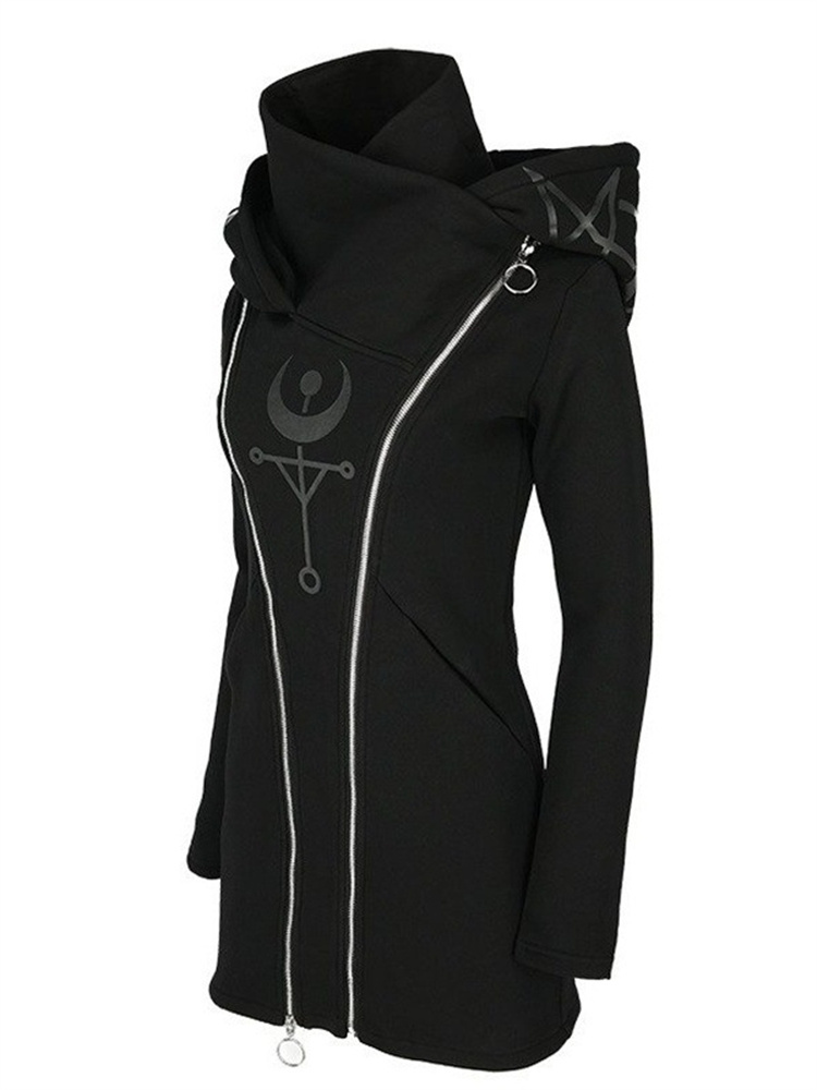 Gothic Punk Print Langarm Top  – Embroidery Zip Up Hoodie Bewertung und Preis