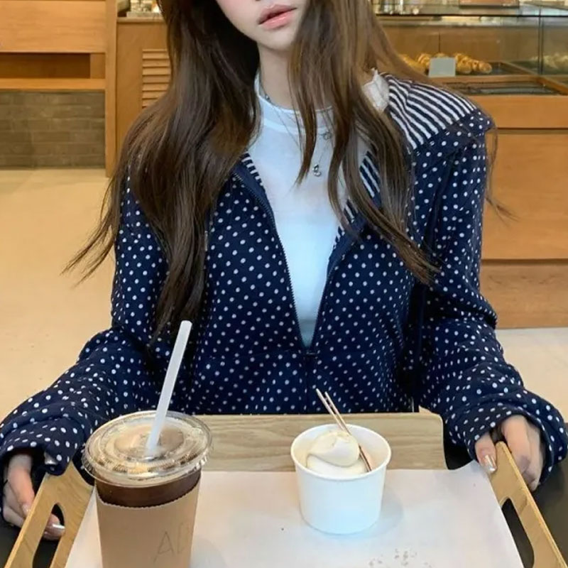Koreanische Polka Dot Casual G – Embroidery Zip Up Hoodie Bewertung und Preis