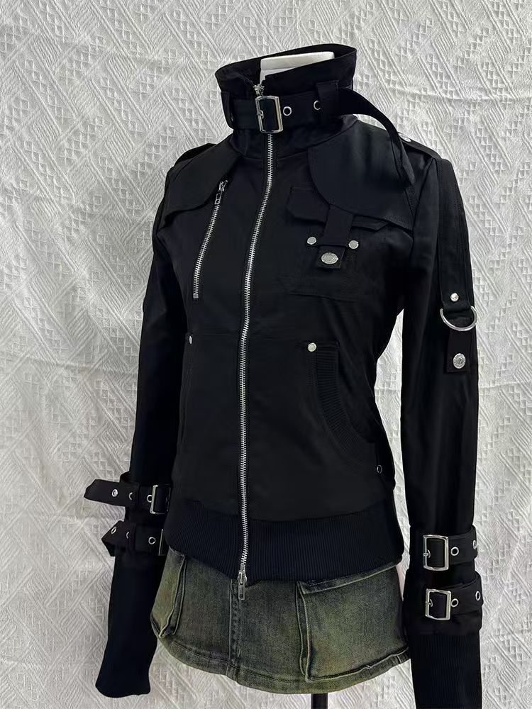 Y2K Gothic Schwarzer Slim-Fit  – Embroidery Zip Up Hoodie Bewertung und Preis