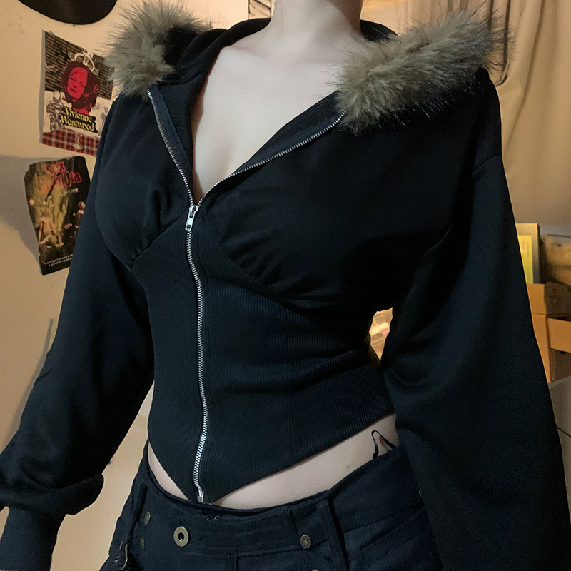 Dark Goth Herbst Winter Faux P – Embroidery Zip Up Hoodie Bewertung und Preis