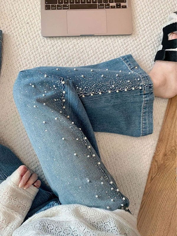Plus Size Denim Wide Leg Pants – Embroidery Effect Bewertung und Preis