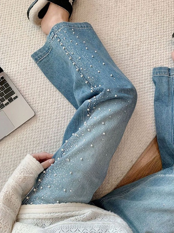 Plus Size Denim Wide Leg Pants – Embroidery Effect Bewertung und Preis