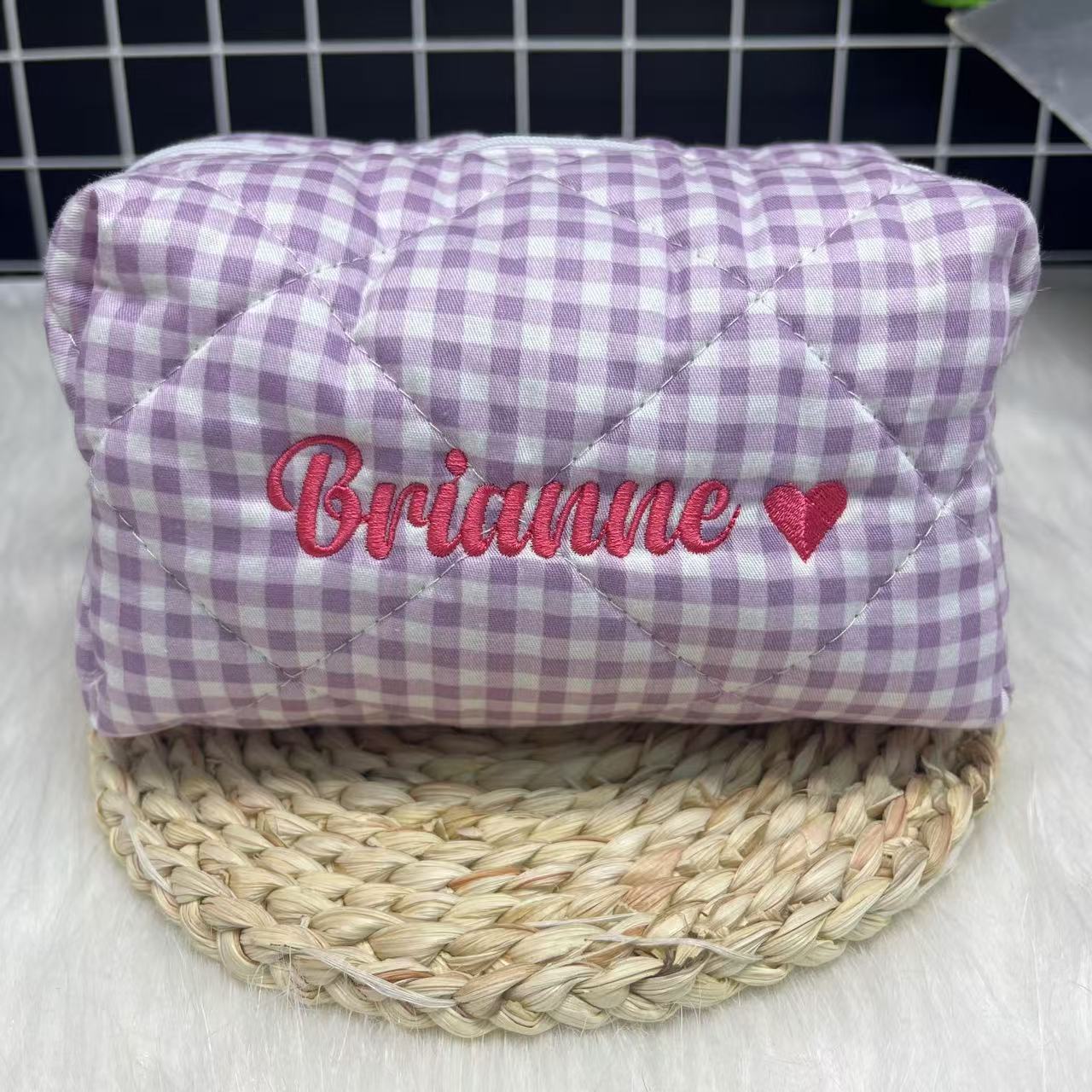 Gestreifte Kosmetiktasche mit  – Embroidery Name Bewertung und Preis